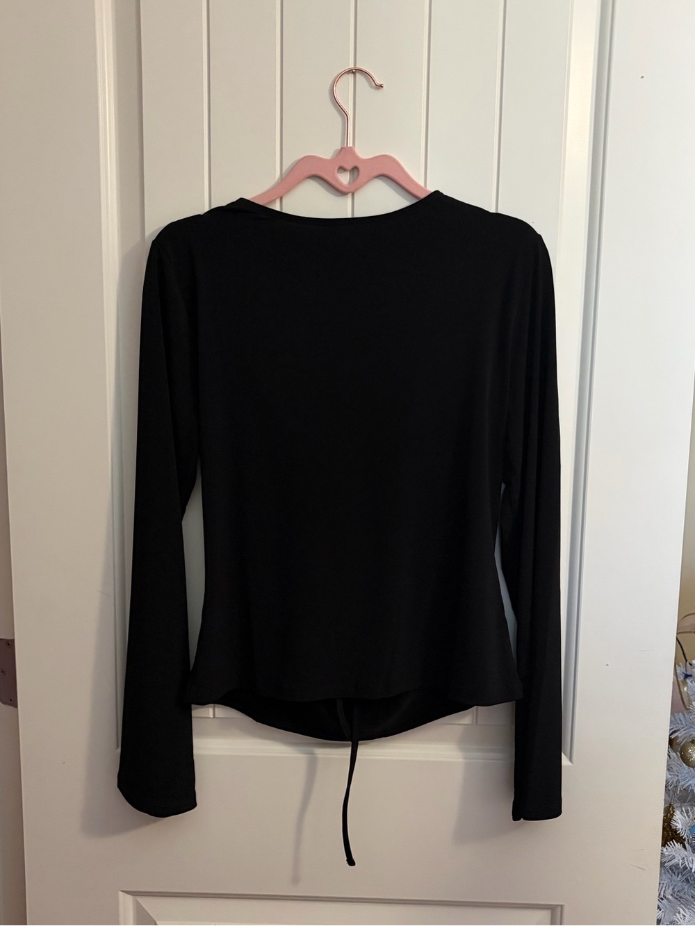 black long sleeve top with cowl back